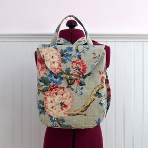 Large Floral Print Backpack Purse, Handmade Mini Backpack made with Recycled Fabric, Eco Friendly, Eco Fashion Bag.