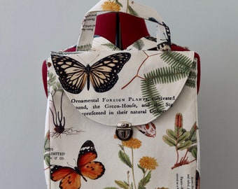 Botanical Backpack Purse, Handmade Small Backpack made with Secondhand Fabric, Nature Inspired Print