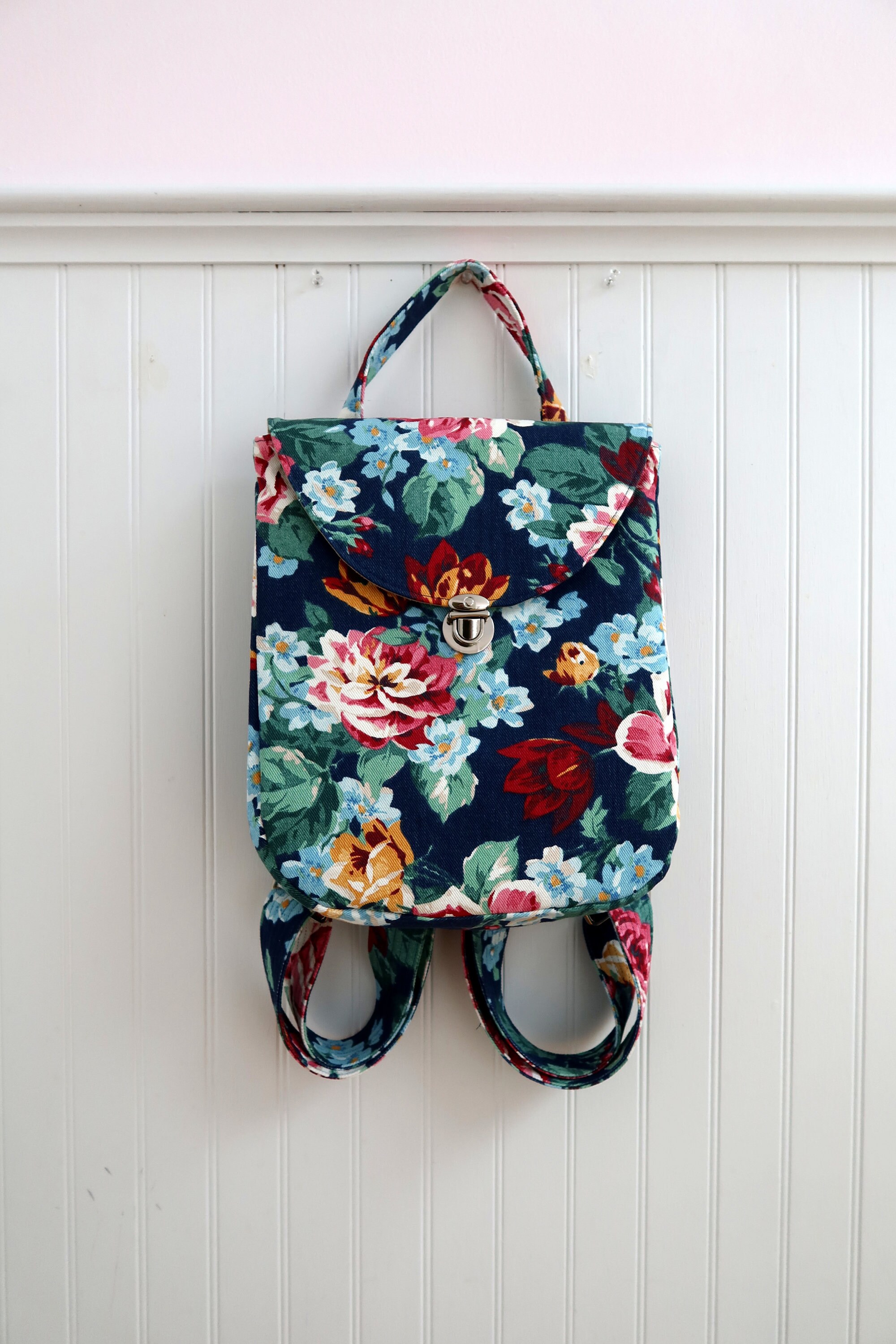 Bright Floral Denim Backpack Purse Handmade Mini Backpack Etsy