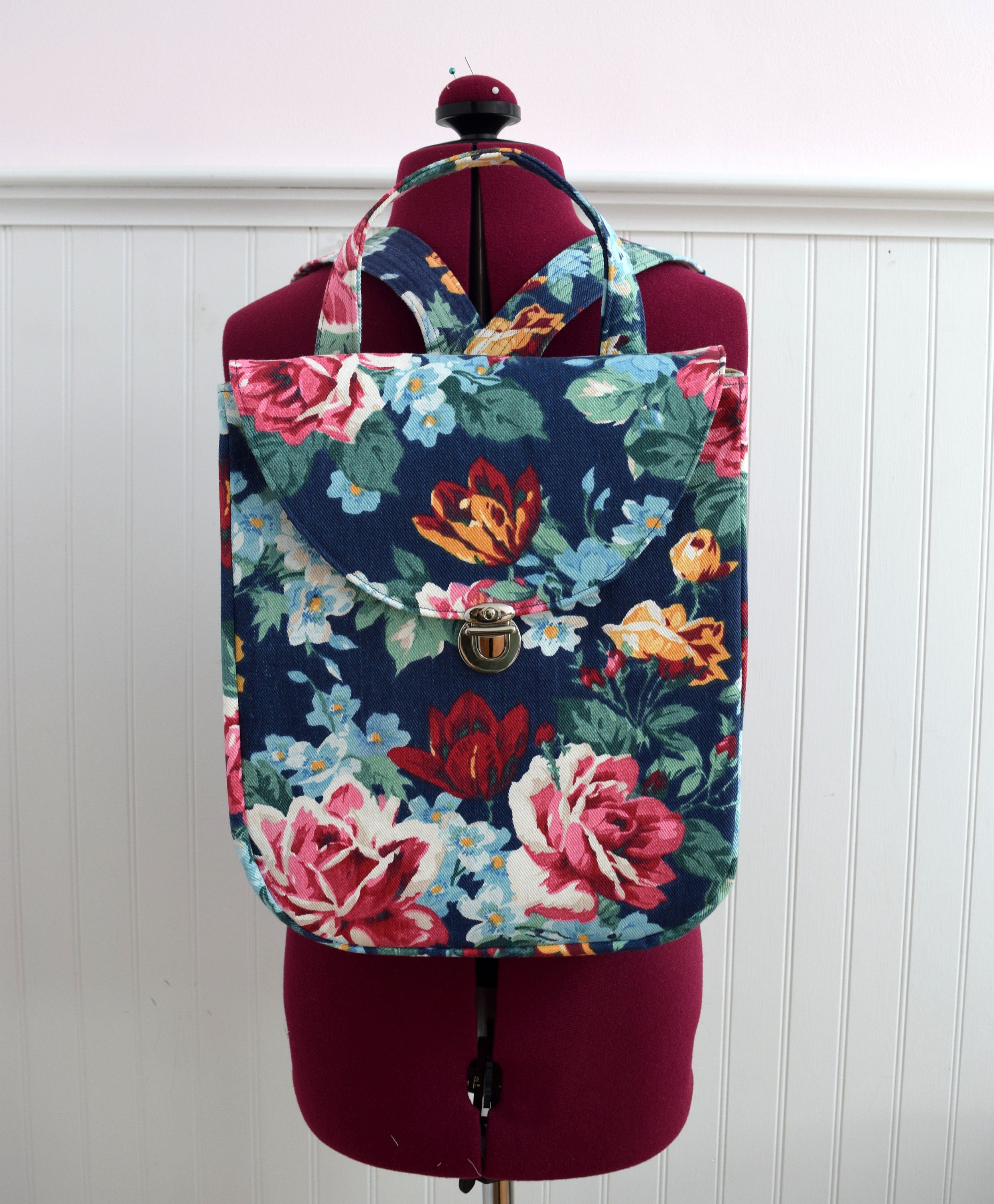 Bright Floral Denim Backpack Purse Handmade Mini Backpack Etsy