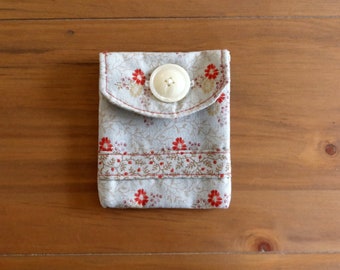 Light Blue Floral Pouch for Business Cards, Credit Cards, Gift Cards. Handmade Fabric Card Holder with Button Close. Blue Floral Wallet