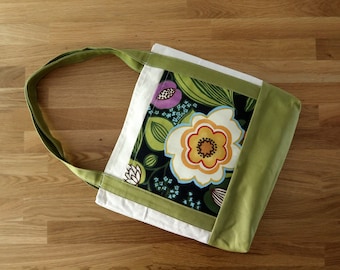 Canvas Tote with Recycled Fabric Pocket, Tote Bag with Pockets, Reusable Bag