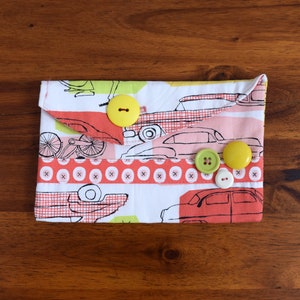 Petite pochette en tissu de coton biologique, porte-crayon en impression rétro