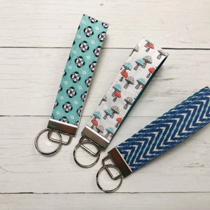 Blue Key Fob Wristlet, Vegan Key Fob, Short Lanyard Vegan Gift