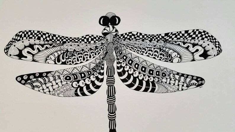 Download Dragonfly Zentangle Art Print | Etsy
