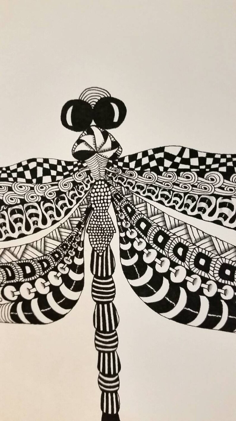 Download Dragonfly Zentangle Art Print | Etsy