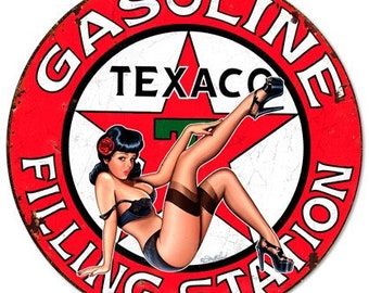 Shabby Blechschild Gasoline Motor Oil Pin Up Girl Retro Stil 70 x 24cm Nr124 NEU