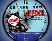 LED Veedol Motor Oil 14 quot Backlit Lighted Advertising Sign Clock Vintage Style Retro Auto Gas Oil Garage Art FREE Shipping