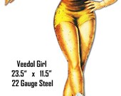 Veedol Pin Up Girl Motor Oil, Laser Cut Out 22 Gauge Metal Sign, USA Made Vintage Style Retro Garage Art, RG 8548s