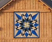 Barn Quilt Sixteen Point Star Blue, Square Metal Sign with UV Protection, 6 Sizes, Amish country home decor wall art AQP
