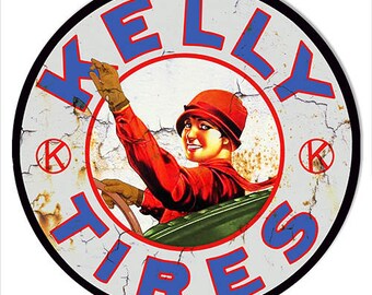Vintage Kelly Tires Garage Sign Keychain Key Holder Round MDF Wood Sign