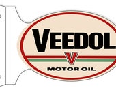 Veedol Motor Oil Metal Sign, Oval Double Sided with Flange ,USA Made Vintage Style Retro Garage Art RG