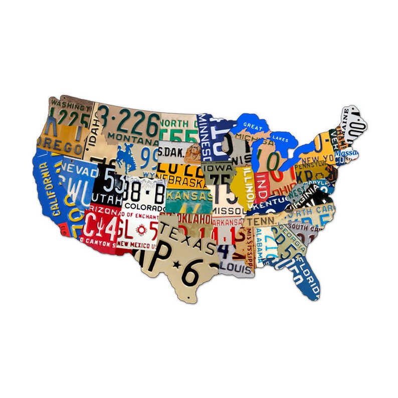 USA License Plate Map, Metal Wall Art, 35 x 21 laser cut out metal sign, United States vintage style home office garage art wall decor image 2