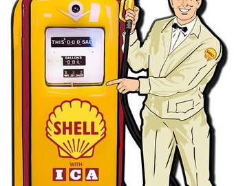 Shell Gas Pump Attendant Replica Sign 30 X 18 Usa Made Powder Etsy 日本