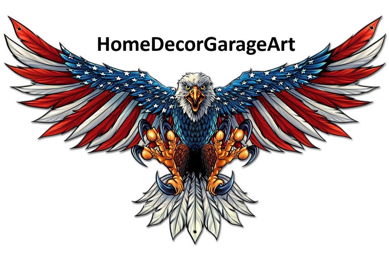 United States Bald Eagle with Flag Wings, Patriotic Metal Wall Art, 4 Sizes Available, vintage style garage art wall decor fly ps image 2