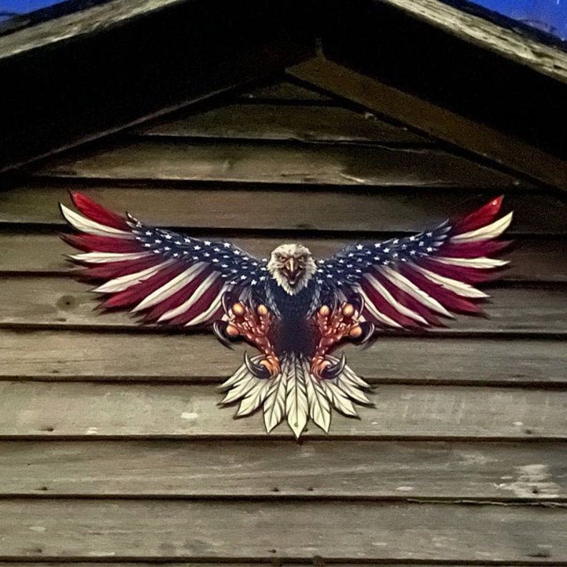 United States Bald Eagle with Flag Wings, Patriotic Metal Wall Art, 4 Sizes Available, vintage style garage art wall decor fly ps image 4