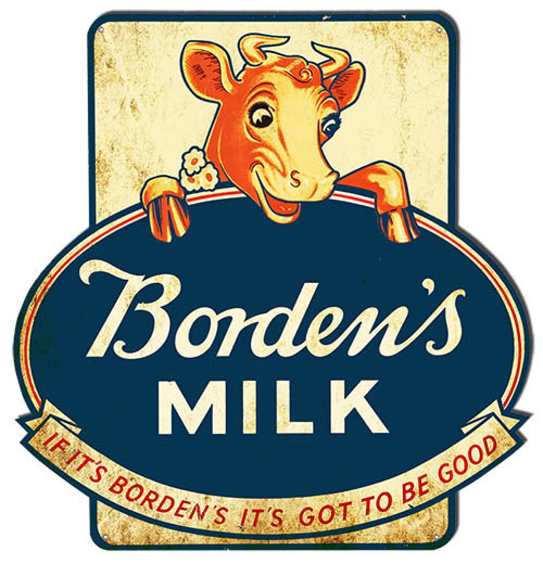 Borden's Milk Elsie The Cow, Custom Shape Metal Sign, estilo vintage