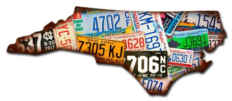 North Carolina License Plate Map Metal Art Sign American - Etsy