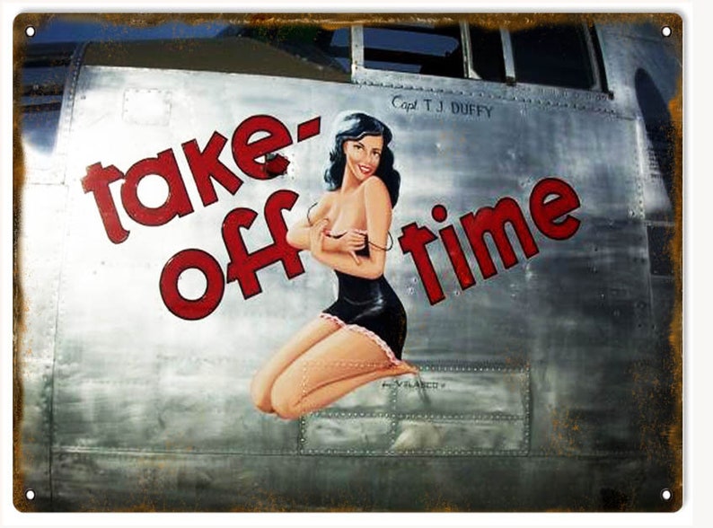 take-off-time-wwii-aircraft-nose-art-pinup-girl-12-x-9-metal-etsy