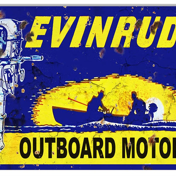 Evinrude Outboard Motors Metal Sign, 3 Sizes Available, USA Made Vintage Style Retro Garage Art RG