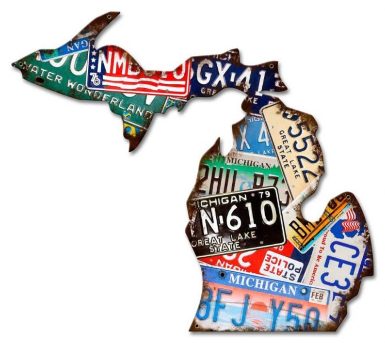 Michigan License Plate Map Metal Art Sign American Made - Etsy