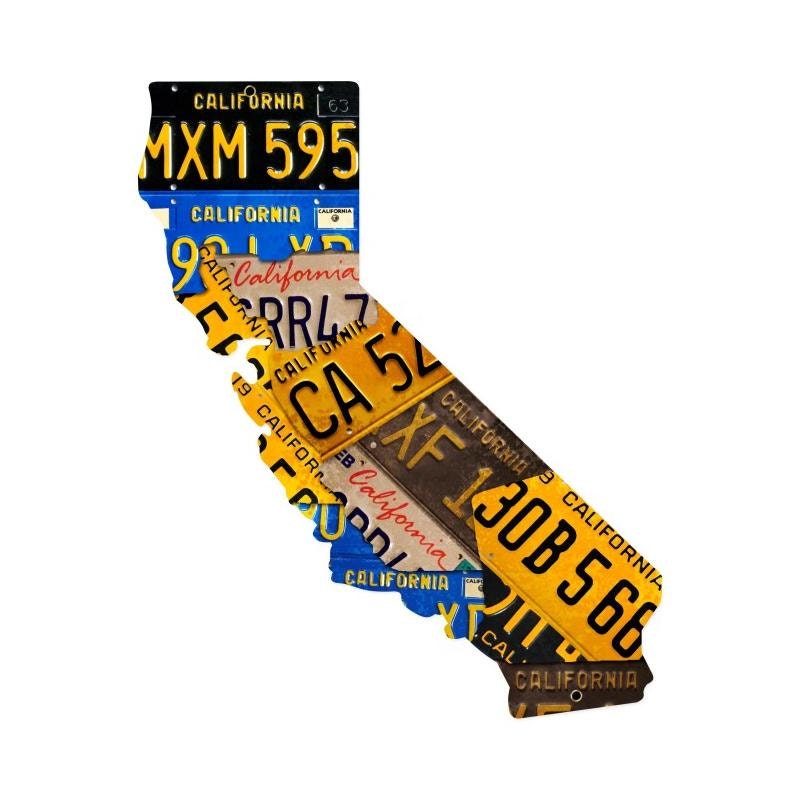 California License Plate Map 20 X 16 Inches Metal Art Sign Etsy