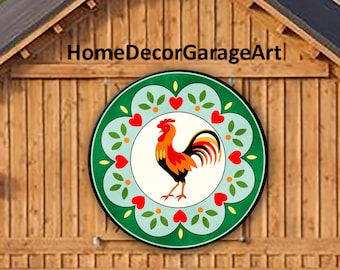 Barn Hex Sign, Pennsylvania Dutch Rooster, Metal, UV Protection, 6 Sizes, country home decor garage art AQP