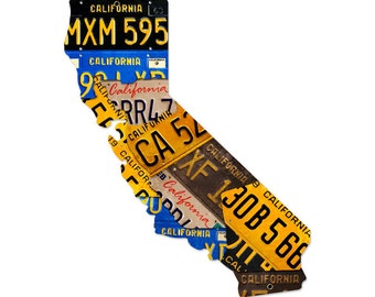 California License Plate Map, Plasma Cut Metal Sign, 28 x 24 Inches, Vintage Style, Garage Art, PS096 PS