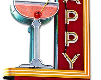 Happy Hour Club, Marquis advertising flat metal sign, 2 Sizes, NOT A Lighted Sign, nostalgic vintage style home decor wall art, LG PS