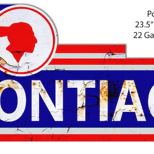 Pontiac Dealership Sign, Laser Cutout Metal Sign, custom shape vintage style retro gas oil garage art wall decor RG image 1