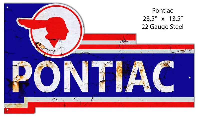 Pontiac Dealership Sign, Laser Cutout Metal Sign, custom shape vintage style retro gas oil garage art wall decor RG image 1