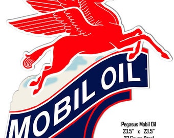 Mobilgas Mobil oil Pegasus Flying Horse 23.5 x 23.5 inches, 22 Gauge Metal Sign, USA Made Vintage Style Retro Garage Art RG8715PP