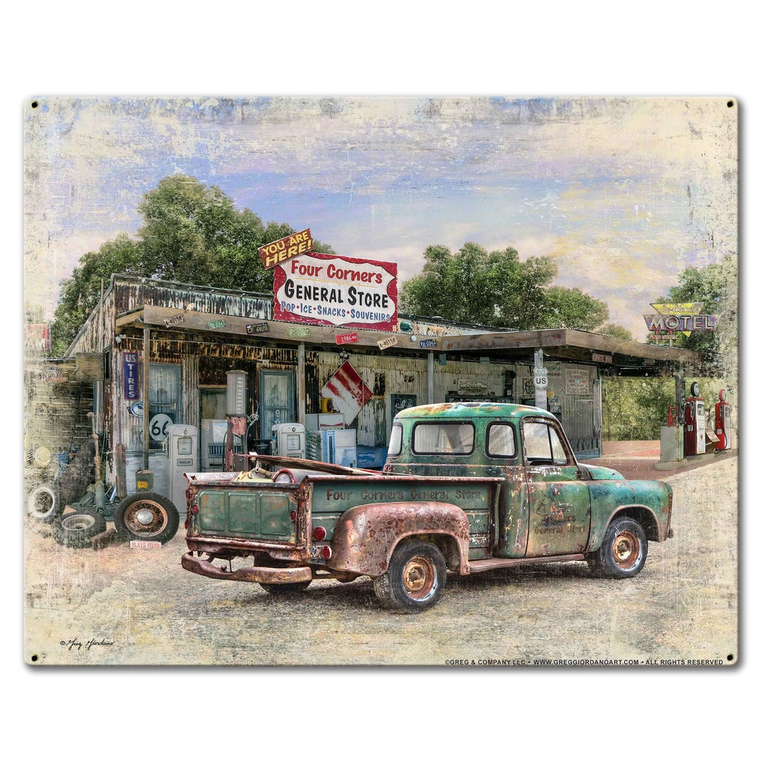 Four Corners General Store Metal Sign, 2 Sizes, USA Made Vintage Style