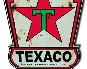 Texaco Motor Oil Metal Sign, Aged or New Style, Large 16.9 x 23.9 inch metal sign, USA Made Vintage Style Retro Garage Art RG