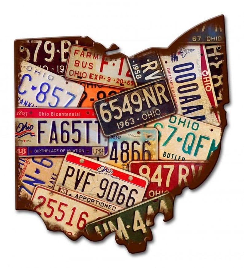 Ohio License Plate Map Metal Art Sign American Made Vintage - Etsy