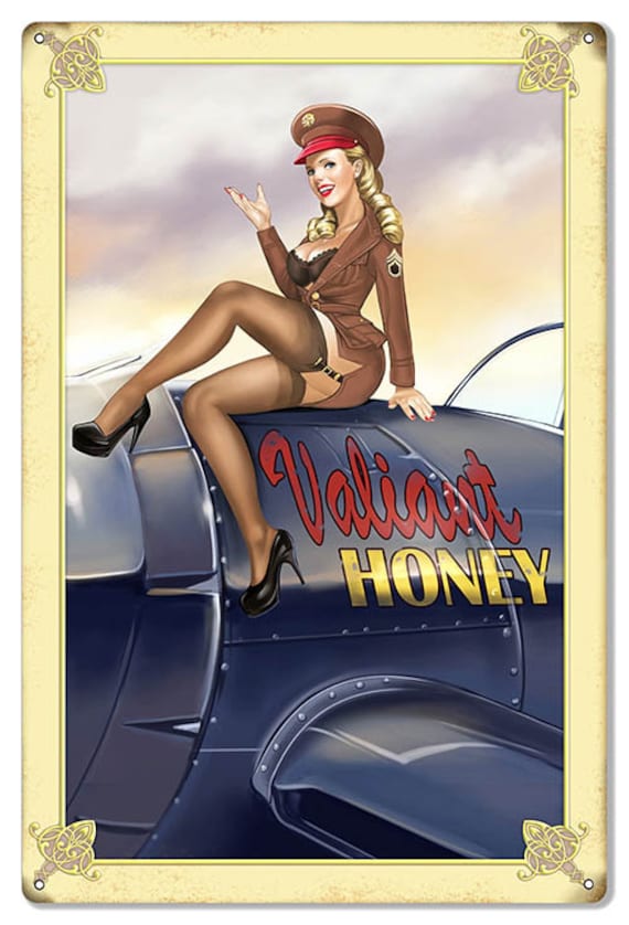 Valiant Honey WWII Aircraft Nose Art Pinup Girl 3 Styles 2 Sizes