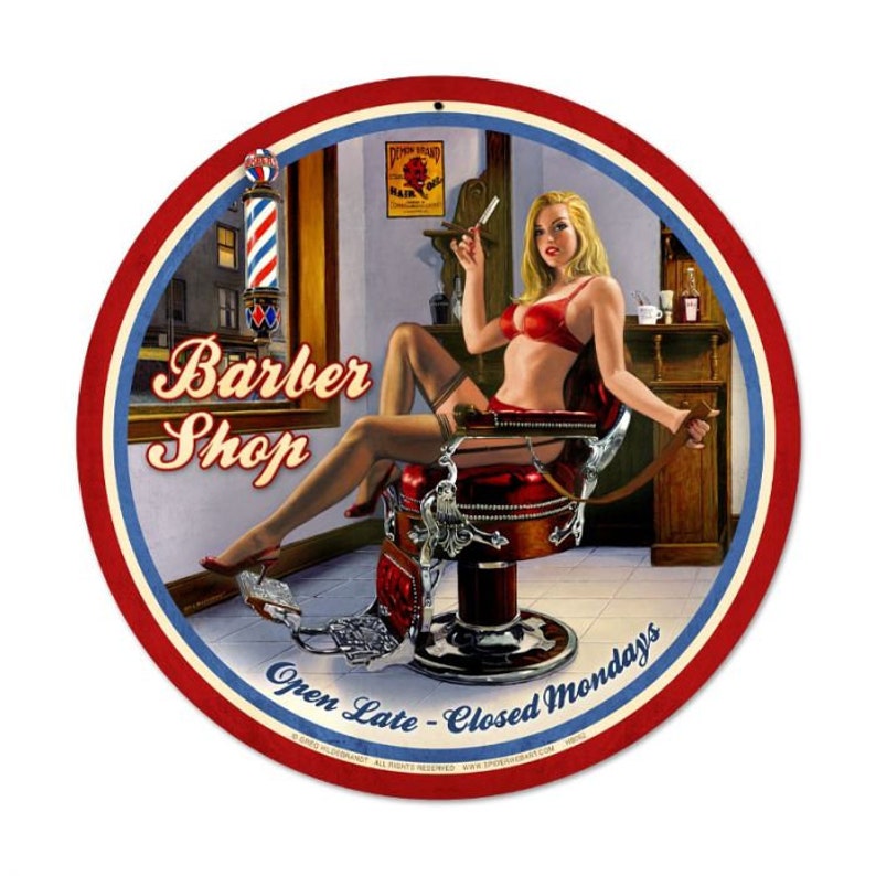 Barber Shop Chair Pin up Girl Metal Sign 2 Sizes Vintage Etsy