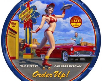 Car Hop by Greg Hildebrant , metal sign, two sizes, Garage, Man Cave, Game Room, home decor wall art, hb, Free Shipping