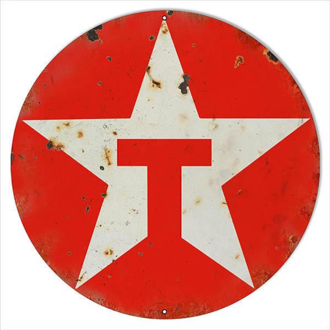 Texaco Star Red T Gas Station Sign, Aged Style Metal Sign, 3 Sizes ...