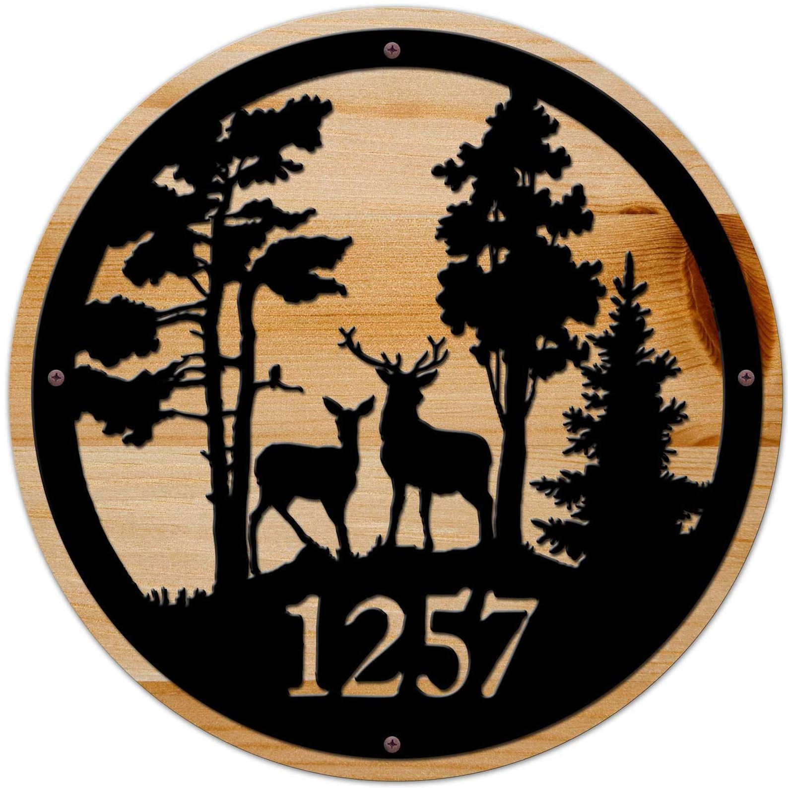 Personalized House Address Sign Forest & Deer Sign 28 x 28 Etsy