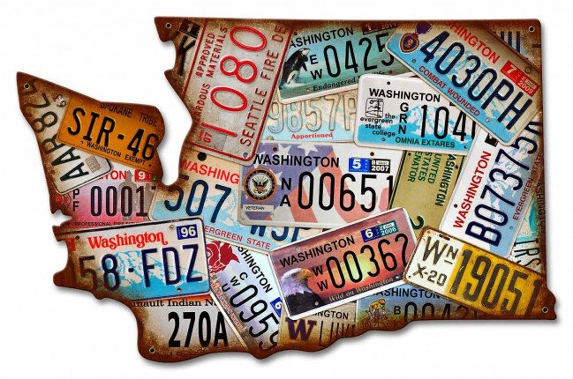Washington State License Plate Map Metal Art Sign American Etsy