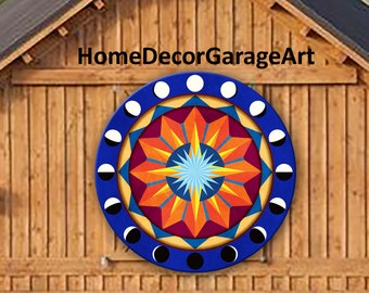 Blue Starburst Round Hex Barn Sign, Pennsylvania Dutch, Metal, UV Protection, 6 Sizes, country home decor garage art AQP