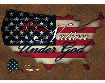 United States Pledge Map, One Nation Under God, 24 x 16 Laser Plasma Cut Metal Sign, USA Made Retro Look Patriotic Wall Decor Art,  PS