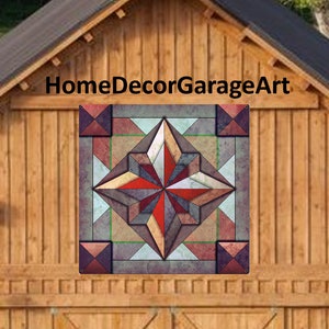 Barn Quilt Sign,  Eight Point Quilt Pattern 1, Earth Tone Colors, Powder Coated Metal , 9 Sizes, Amish country home decor wall art AQP