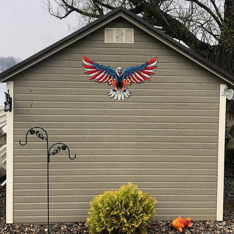 United States Bald Eagle with Flag Wings, Patriotic Metal Wall Art, 4 Sizes Available, vintage style garage art wall decor fly ps image 5