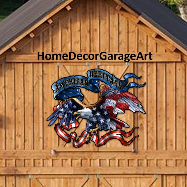 US Flag Eagle American Heritage, Patriotic Metal Art Sign, Custom Cutout Shape, 3 Sizes, garage art wall decor SM, Free Shipping