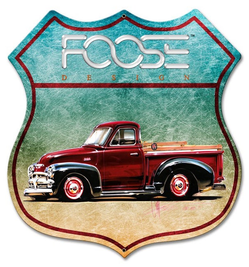1954 Red Truck By Foose Designs Plasma Custom Shape Metal Art Sign Vintage Style Garage Wall Decor Cfos040