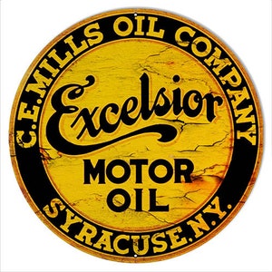 Excelsior Motor Oil Metal Sign, Aged Style, 4 Sizes, USA Made Vintage Style Retro Garage Art, RG