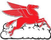 Mobilgas Mobiloil Pegasus Flying Horse, 2 Sizes, Laser Cut 22 Gauge Metal Sign, USA Made Vintage Style Retro Garage Art RG