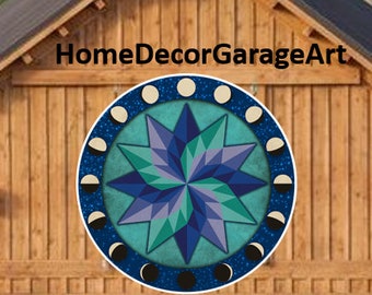 Pennsylvania Dutch Dahlia Pinwheel, Moon Phases Hex Round Barn Sign, Metal, UV Protection, 5 Sizes, country home decor garage art AQP